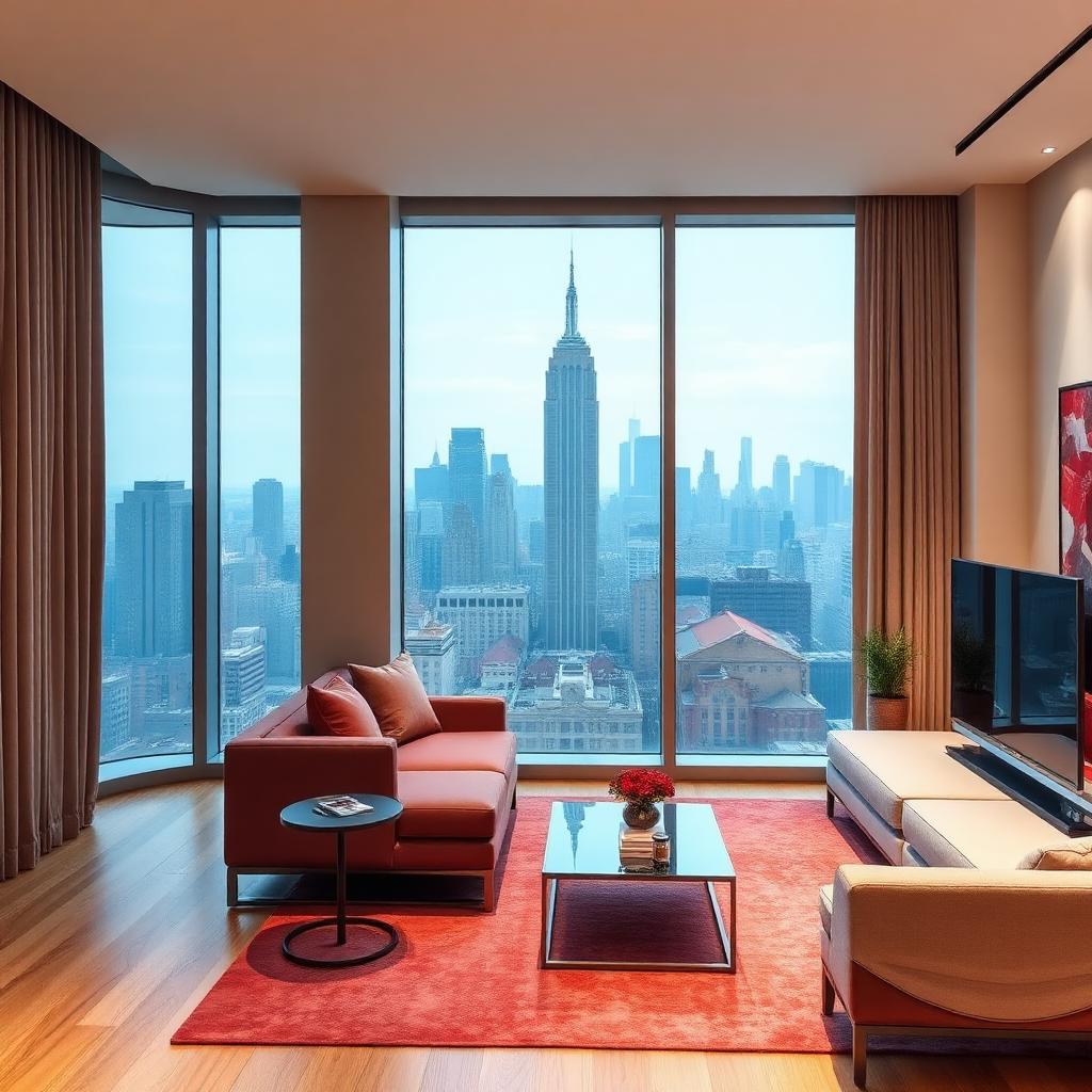 Furnished corporate apartment with city skyline view