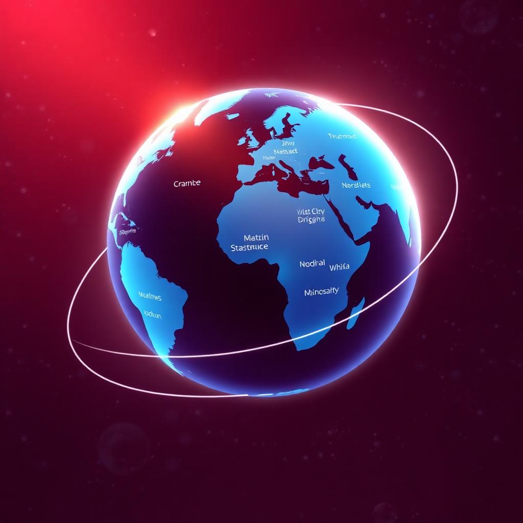 Sky blue globe with domain extensions orbiting